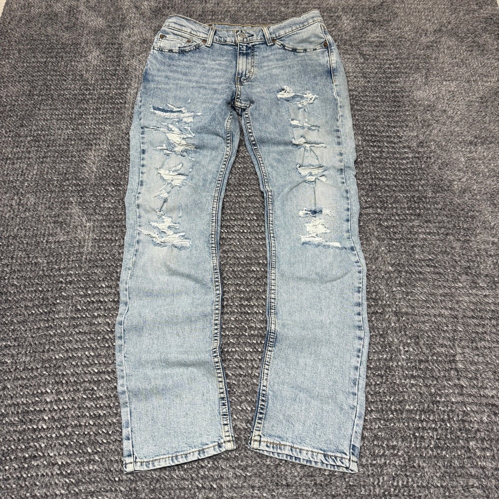 Levis Mens 511 Slim Fit Tapered Leg Jeans W30 L32 Light Wash Distressed Denim - Picture 2 of 16